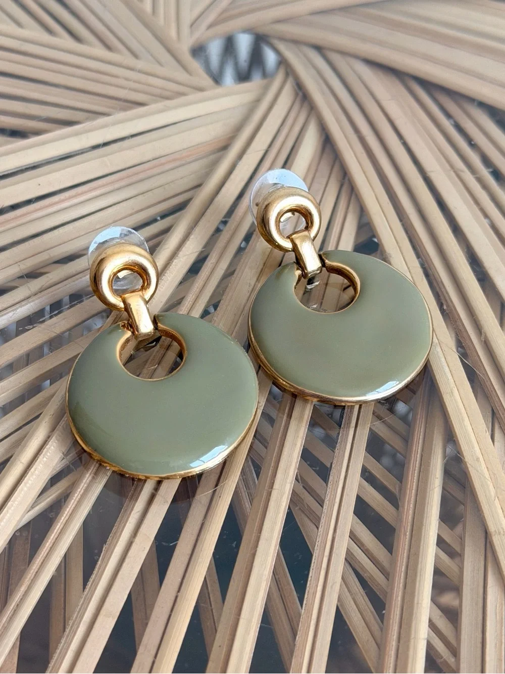 Vintage Green Enamel Gold Door knocker Drop Earrings